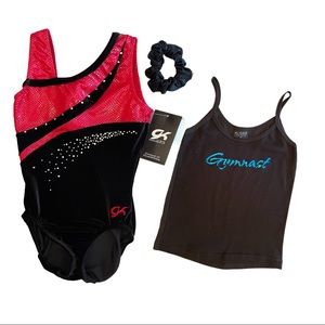 Girls Gymnastics GK Red & Black Leotard Sz AXS